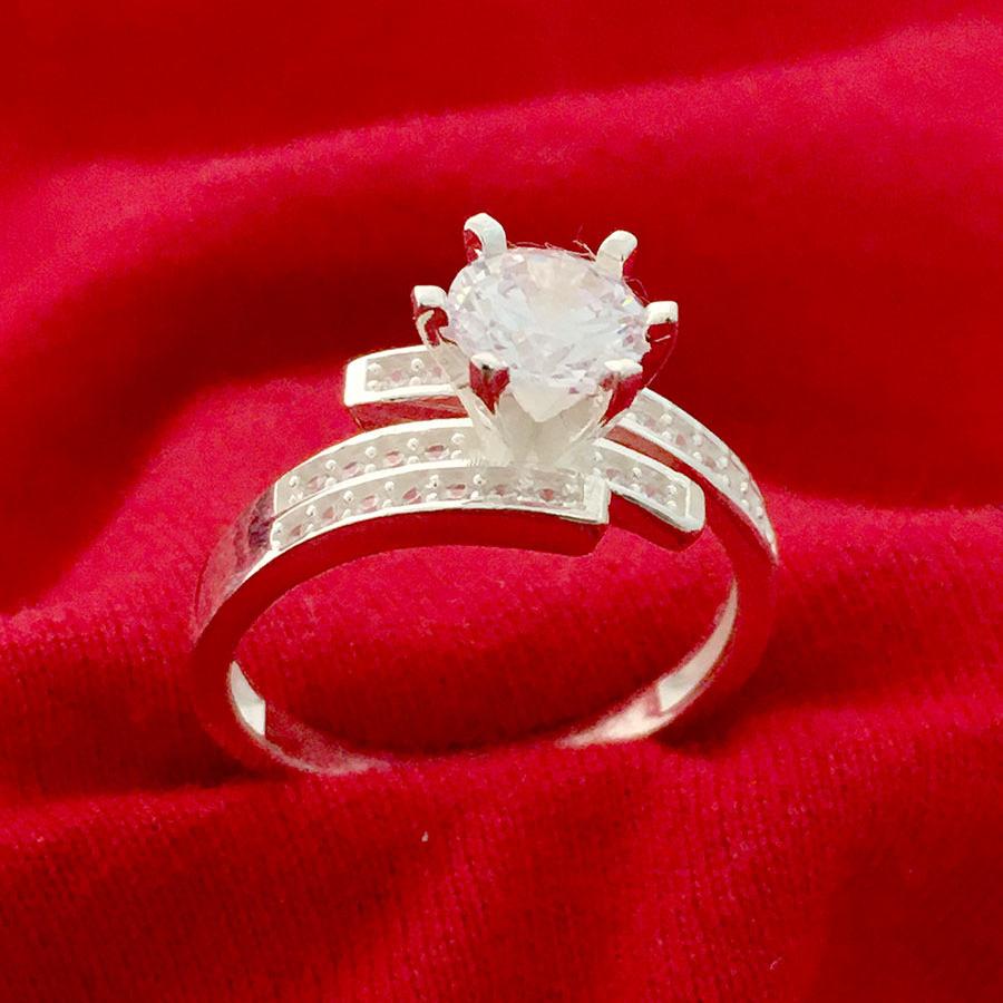 Nhẫn nữ Bạc Quang Thản ổ cao gắn đá màu trắng chất liệu bạc thật không xi mạ - QTBT73