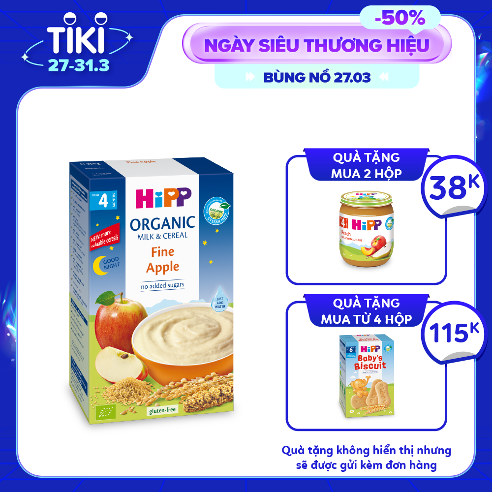 Bột ăn dặm dinh dưỡng Sữa, Chúc ngủ ngon táo tây HiPP Organic 250g