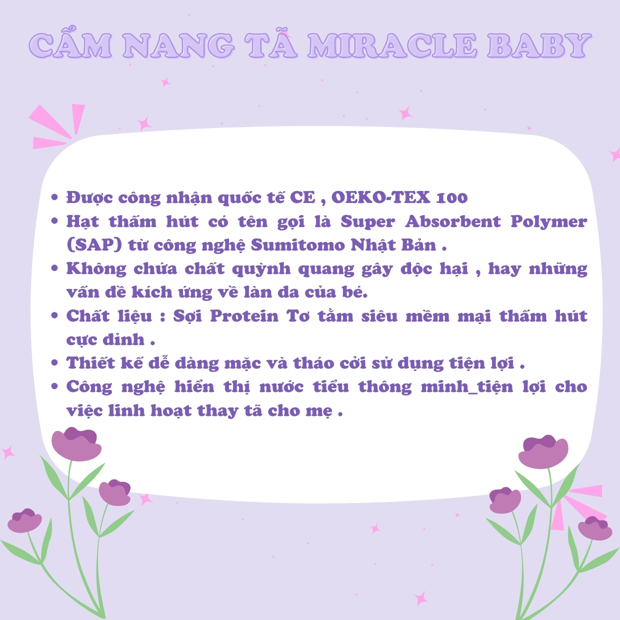 [ COMBO 2 ] Tã dán / Bỉm dán cho bé sơ sinh thương hiệu Miracle Baby , chất liệu tơ tầm mềm mại thông thoáng làn da của bé yêu có 5 kích thước S/M/L/XL/XXL