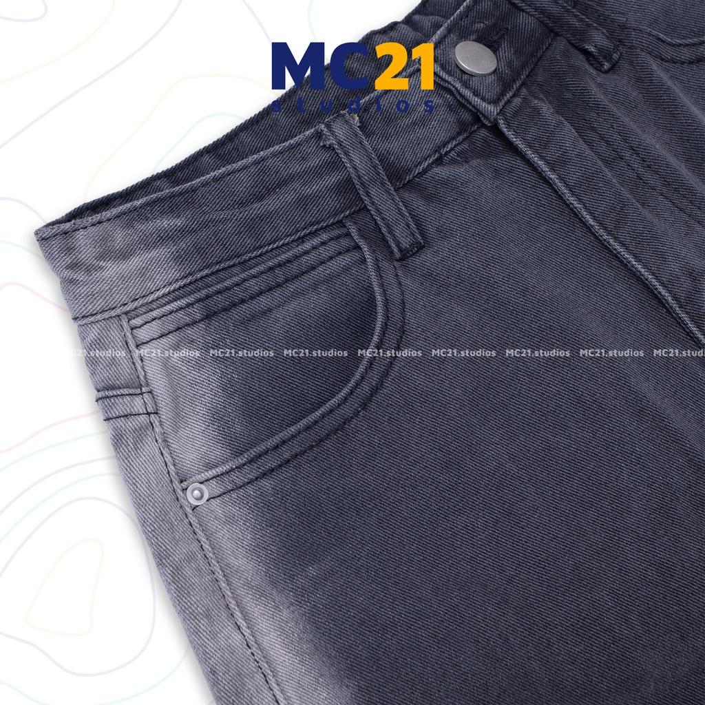 Quần jeans ống rộng dáng suông lưng cạp cao MINION CLOTHING phong cách Ulzzang Streetwear jean đen loang Hàn Quốc QV88 - Size S