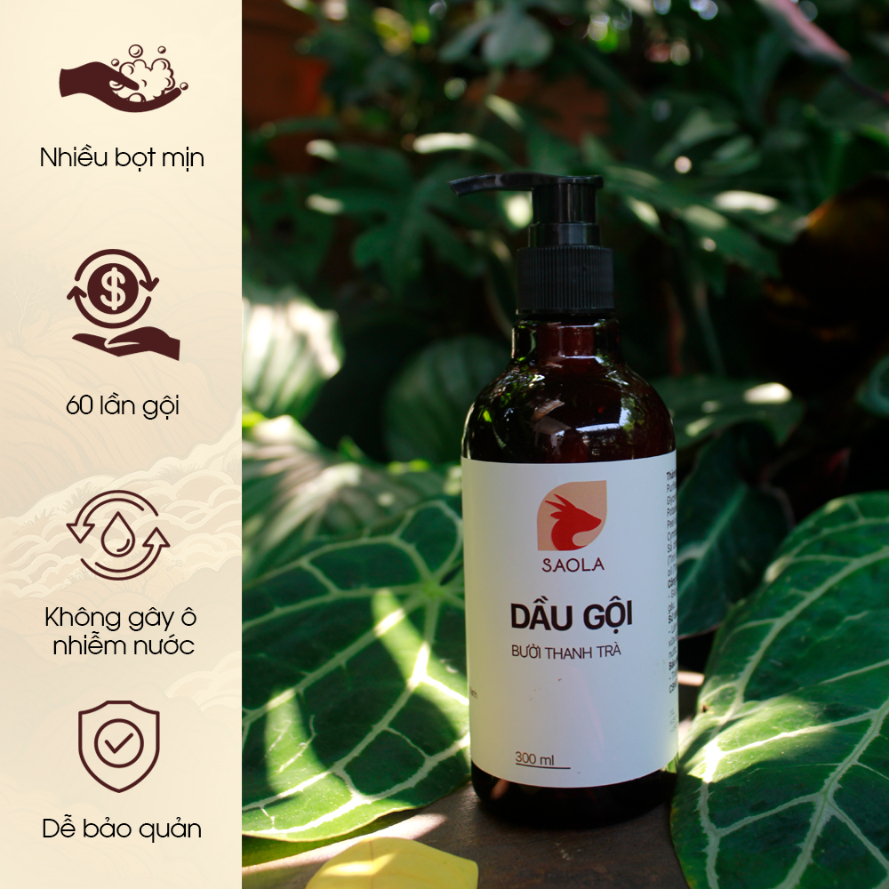 Dầu Gội Bưởi, Hương Nhu, Bạc Hà, Giảm Rụng, Kích Mọc Tóc, Giảm Gàu, Hết Ngứa, Tự Nhiên,300ml,