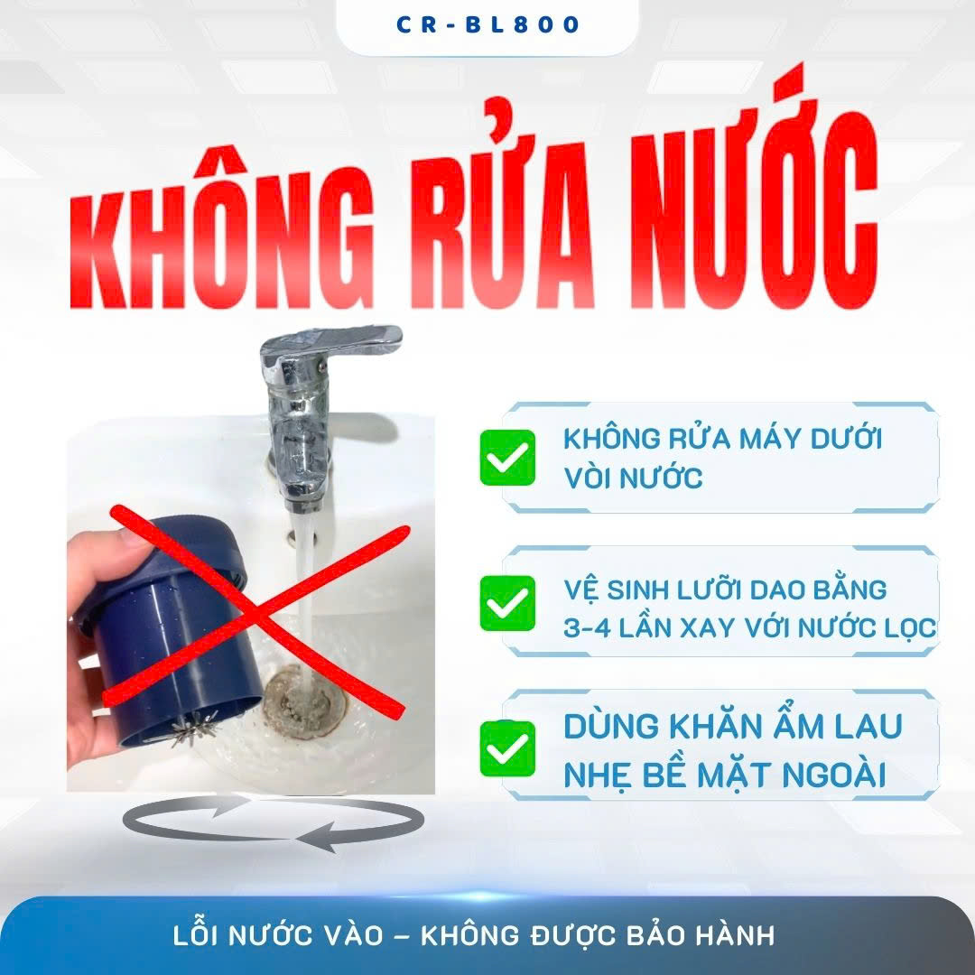 Máy Xay Sinh Tố Cầm Tay CREEN CR-BL800, Dung tích 800ml 80W, Pin Lithium 3000mAh, Lưỡi Kép 38 Cánh - Hàng Chính Hãng