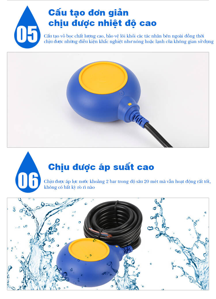 Phao điện máy bơm nước - Chống cạn, chống tràn tự động 2 mét