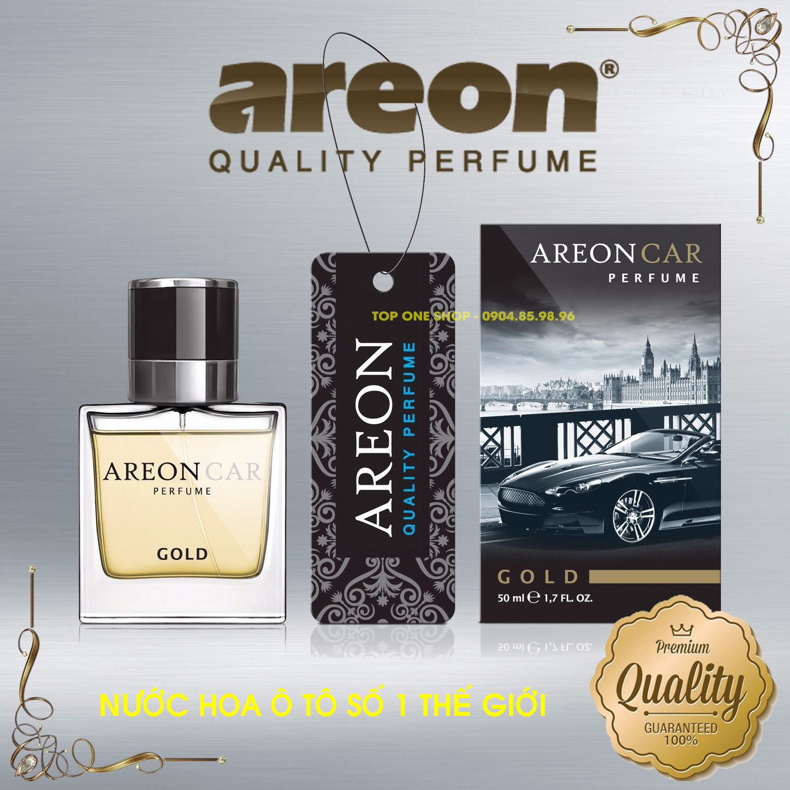 Nước hoa ô tô cao cấp AREON Car Gold Perfume 50ml - NHẬP KHẨU BULGARIA