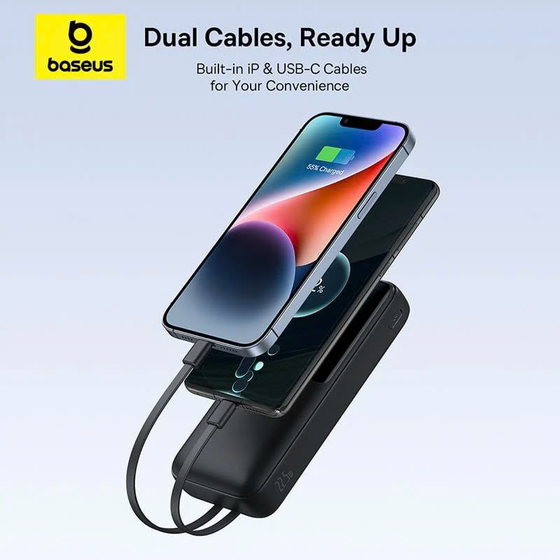 Pin Sạc Dự Phòng Baseus Lipow Dual-Cable 20000mAh 22.5W (Digital Display, With USB to C 3A 0.2m) hàng chính hãng