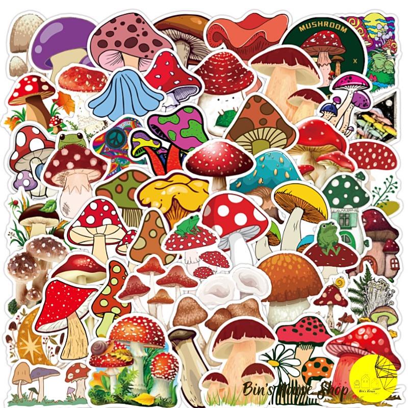 Bộ Sticker - Miến Dán Siêu Kute - Miến Dán Họa Tiết Nấm- Các loại nấm cute (bộ 50 miếng )