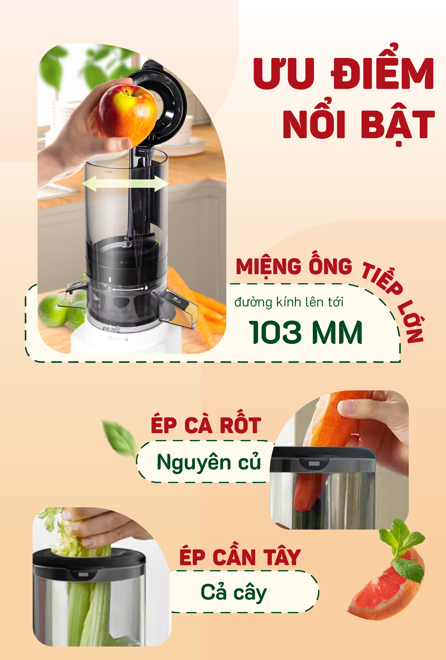 Máy ép chậm trái cây Masuto MS Healthy ép nguyên quả kiệt bã dung tích 0,6l, Ép hoa quả, làm nước detox, làm kem - Hàng chính hãng