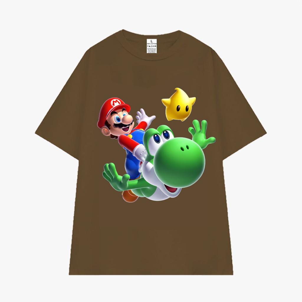 Cao cấp - Áo thun tay lỡ unisex nam nữ oversize Super Mario khủng long Yoshi BND43