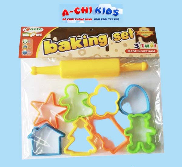 Đồ Chơi Làm Đầu Bếp Nhí - Set 8 Khuôn Đất Nặn BaKing Kèm Con Lăn Với Màu Sắc Bắt Mắt Cho Bé Sáng Tạo