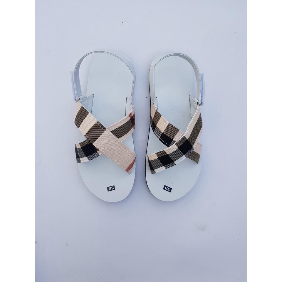 Sandanl đồng nai sandal quai chéo nữ đế trắng quai sọc vàng size từ 35 nữ đến 41 nữ