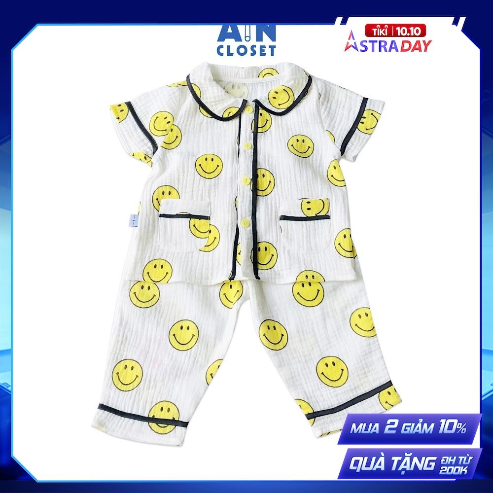 Bộ quần dài áo tay ngắn unisex họa tiết Mặt cười viền đen xô muslin - AICDBTTLIZY5 - AIN Closet