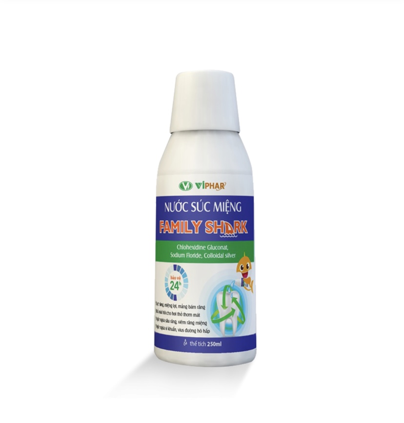 Nước Súc Miệng Family Shark VIPHAR Sạch Răng Miệng, Giảm Viêm Răng, Sâu Răng, Nhiệt Miệng, Chai 250ml