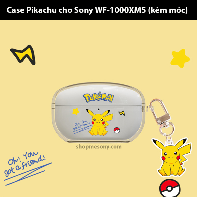 Ốp WF-1000XM5 - Case trong suốt Pikachu/Phi hành gia (kèm móc)