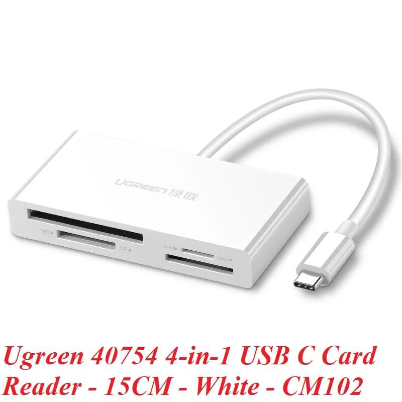 Ugreen UG40745CM102TK 15CM màu trắng đầu đọc thẻ 4 trong 1 cổng USB type C - HÀNG CHÍNH HÃNG