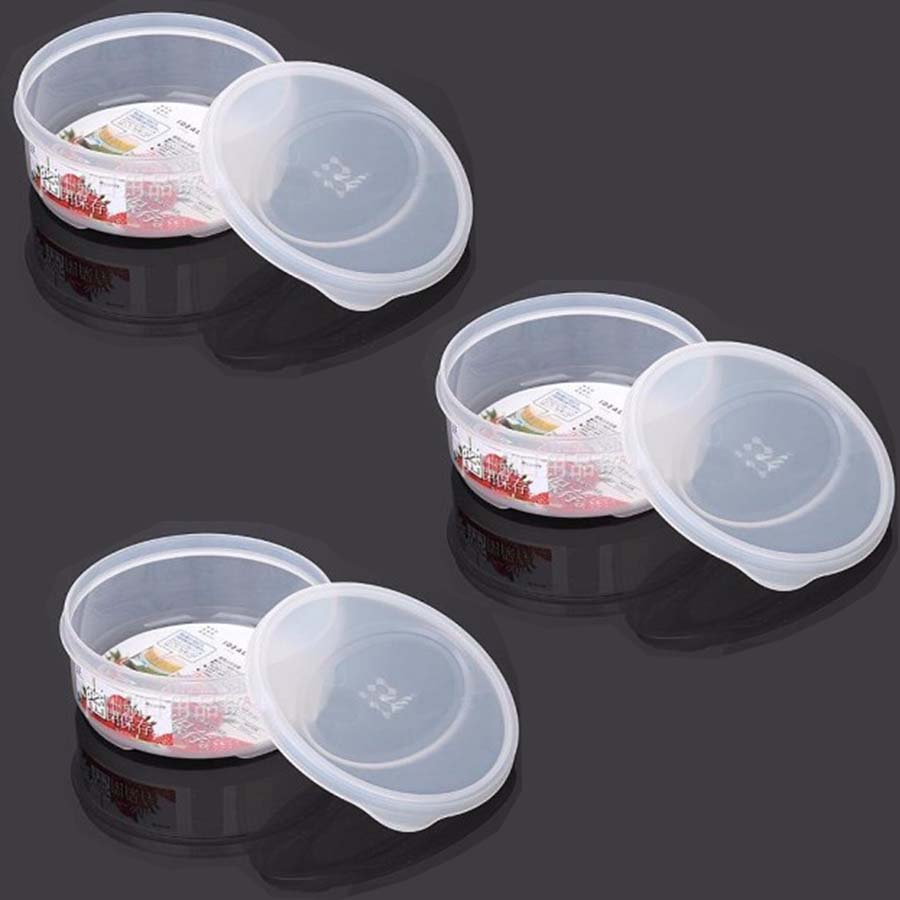 Bộ 3 hộp nhựa bảo quản thực phẩm đa năng 480ml loại tròn có nắp - Hàng Nội Địa Nhật