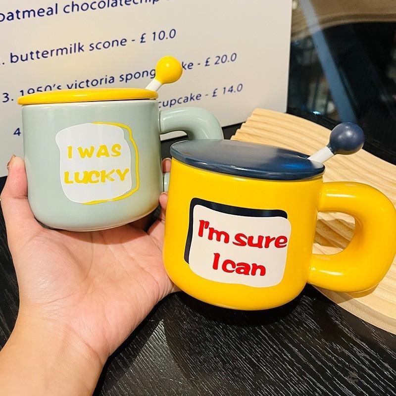 Cốc Sứ Cafe Sữa Tạo Động Lực Ngày Mới Cho Văn Phòng, Ăn Sáng Tại Nhà 380ml Có Nắp