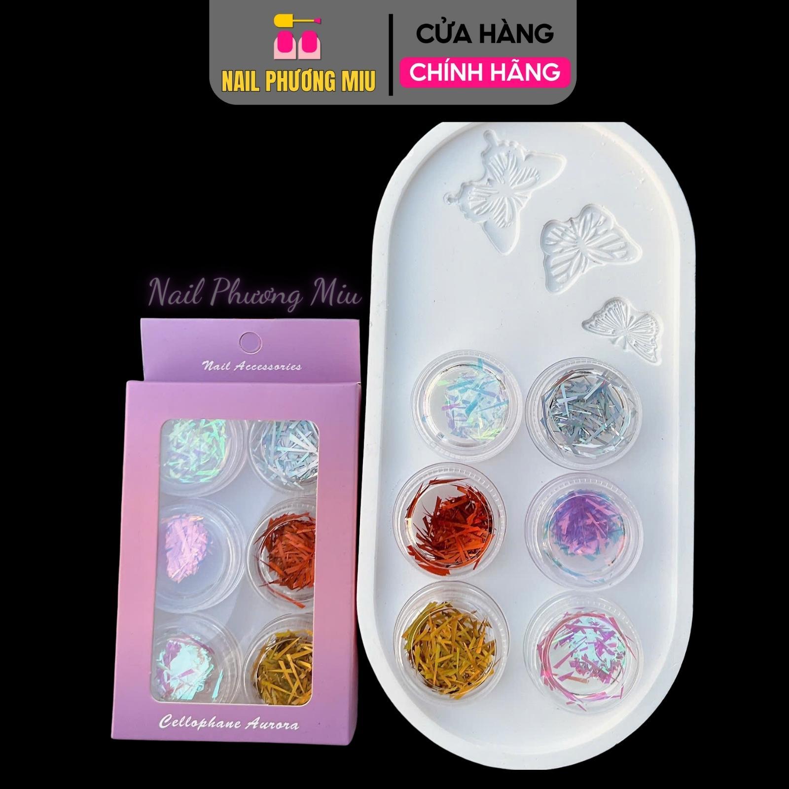 Set 6 Hũ Giấy Thuỷ Tinh, Giấy Kim Tuyến Cực Quang Làm Nail Lấp Lánh Nhiều Màu Trang Trí Móng Hàn Quốc Siêu Đẹp - Nail Phương Miu Nữ Women