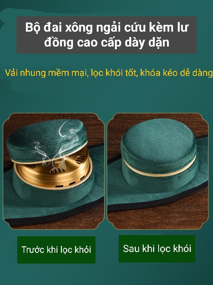 Đai xông ngải cứu đơn kèm lư đồng, Túi chườm cứu ngải làm ấm tiện lợi,giảm đau nhức mỏi hiệu quả
