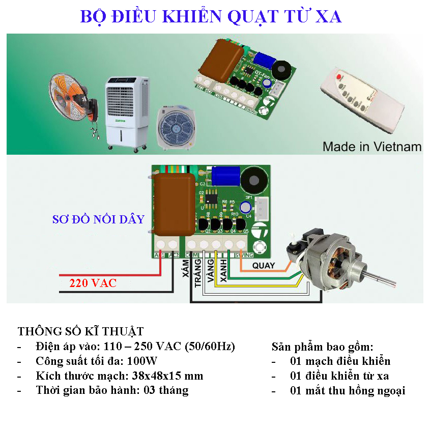 Bộ điều khiển quạt từ xa đa năng chính hãng