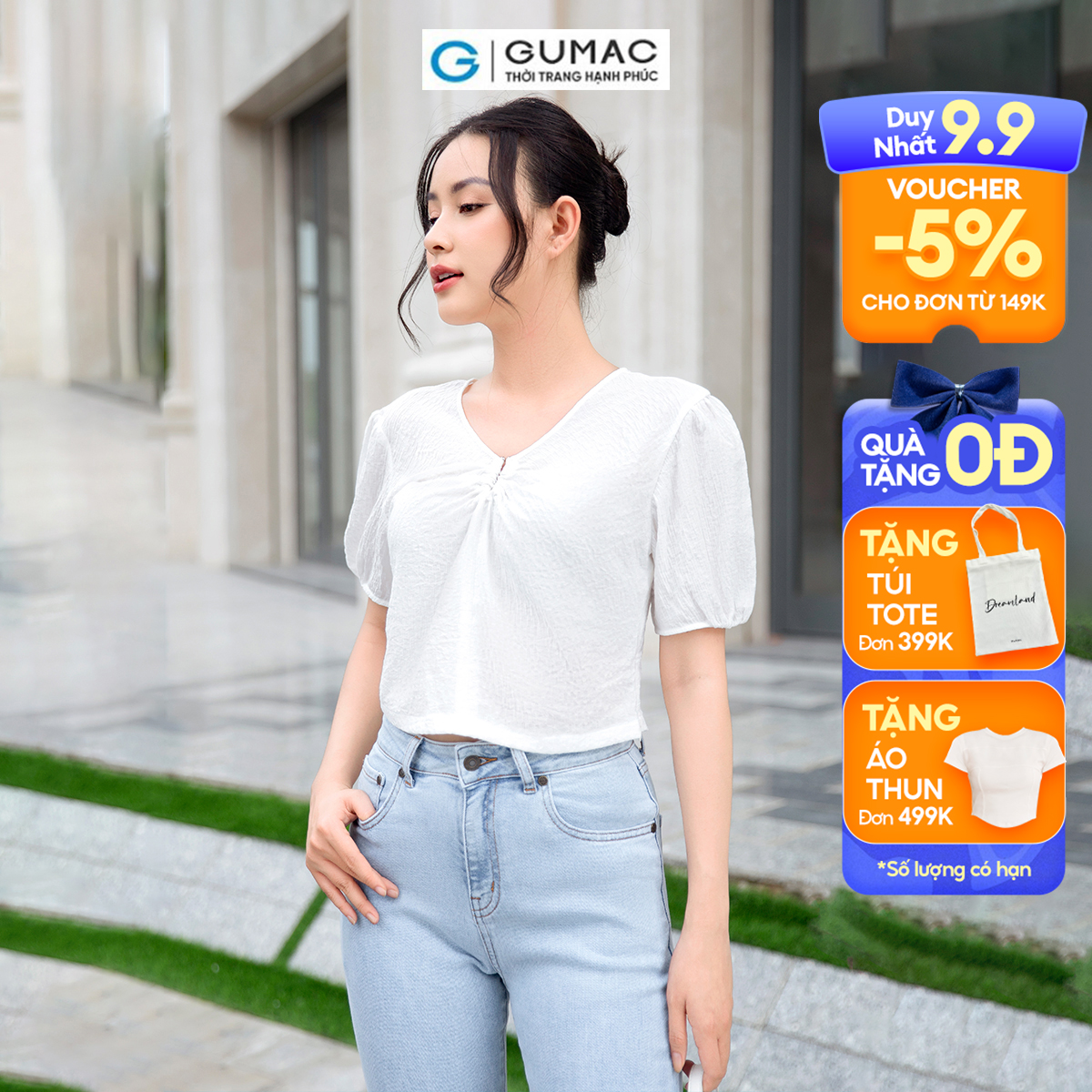 Áo kiểu phối phụ kiện vài tơ xốp mềm mát công sở đi tiệc sang trọng thời trang GUMAC AD09022