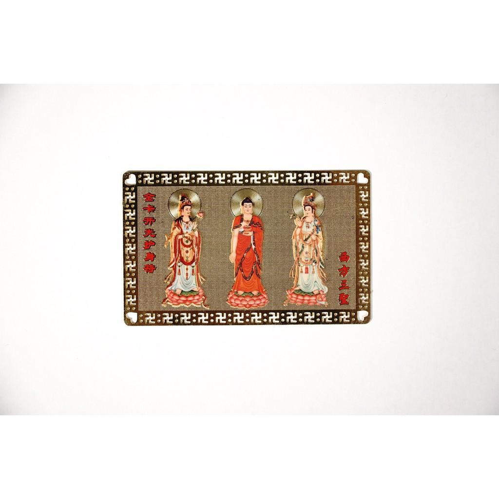 Kinh vàng Tam Thế Phật bỏ ví, bàn thờ, bàn làm việc cầu bình an sức khỏe - 8x5cm
