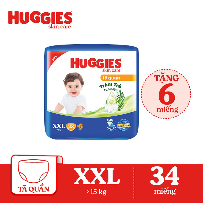 Tã/bỉm quần HUGGIES SKINCARE gói JUMBO size XXL 28+6 miếng