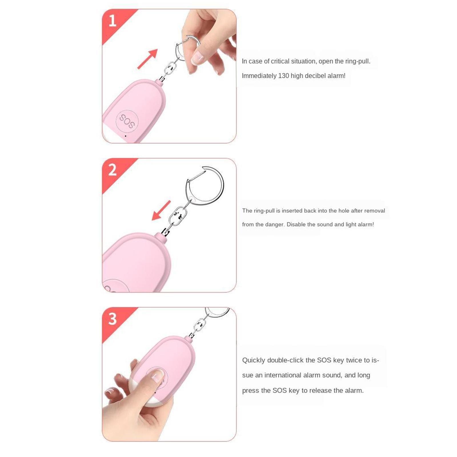 3X Mini 130DB Personal Alarm Security Alert Charging for Women Elderly Kids pink