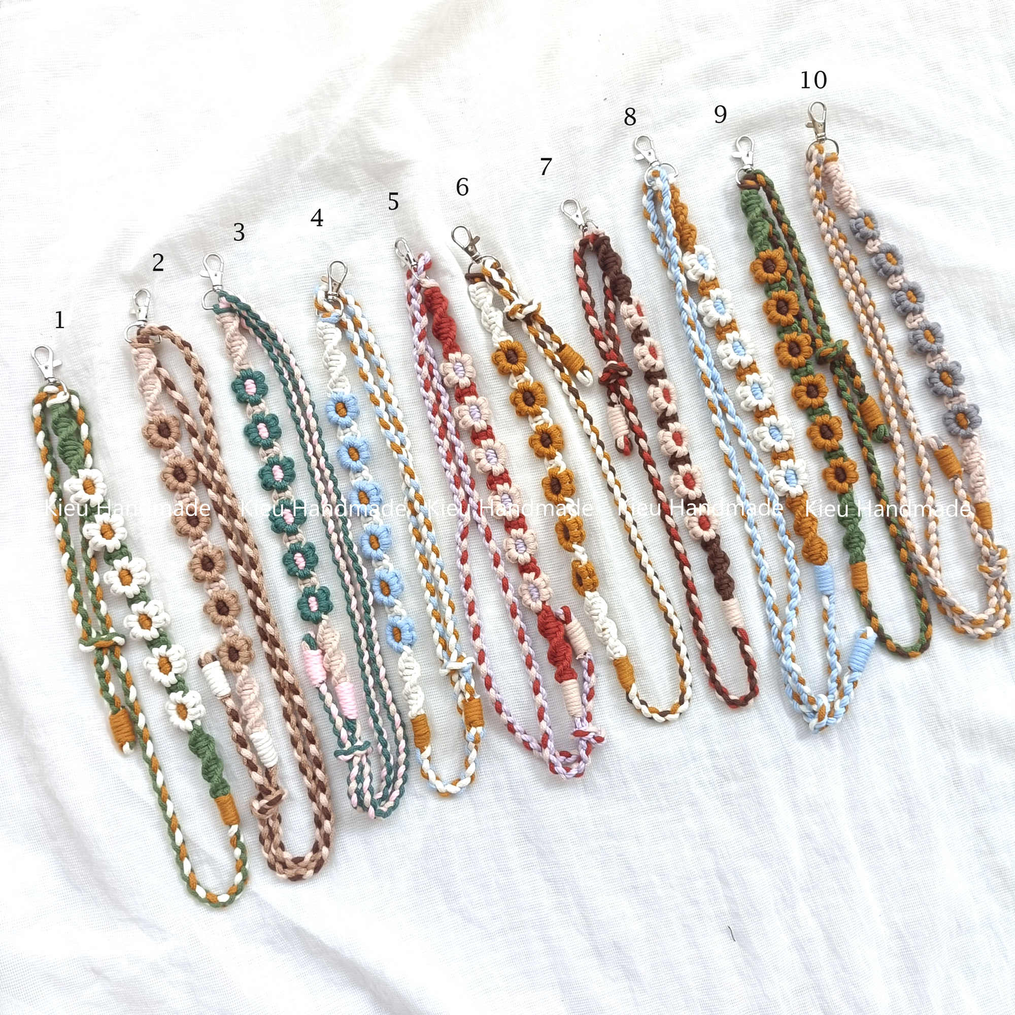 Dây đeo Thẻ, điện thoại  họa tiết hoa cúc dễ thương handmade [ TẶNG KẸP ĐIỆN THOẠI