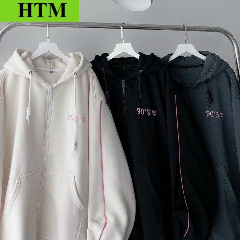 [FREESHIP] Áo Khoác Hoodie Phối Theo Dáng Form Rộng Trước Áo Có In Số 90'S Trái Tim HTM FASHION - Xanh Đen