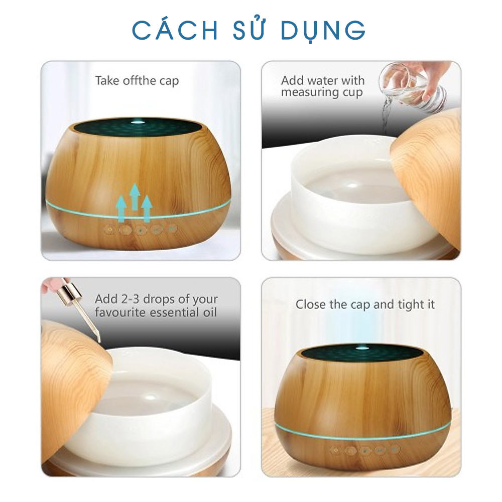 Combo Máy Khuếch Tán/ Máy Xông Tinh Dầu 1000ML Có LOA NGHE NHẠC + 2 Chai Tinh Dầu nguyên chất Sả Chanh + Vỏ Quế / Có Remote Điều Khiển Từ Xa / Thích Hợp Xông Tinh Dầu Phòng 15-80m2