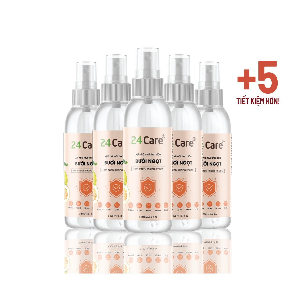 Combo 5 Tinh dầu Xịt phòng Bưởi Hữu Cơ Organic 24Care 100ML/Chai