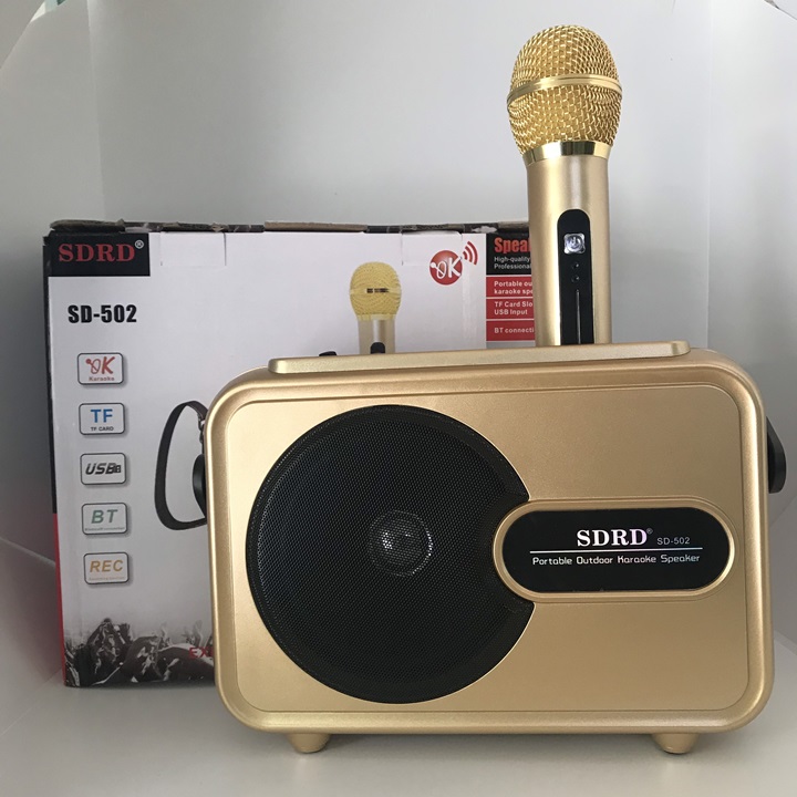 Loa Karaoke Bluetooth SD-502 Tặng kèm Micro không dây Vàng - Hàng nhập khẩu