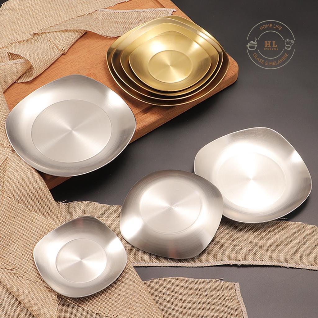 ĐĨA INOX VUÔNG VÀNG KHÔNG ĂN MÒN CAO CẤP | Khay inox chuyên dụng đựng gia vị, salat, đồ ăn vặt.... Hàn Quốc Dáng Vuông