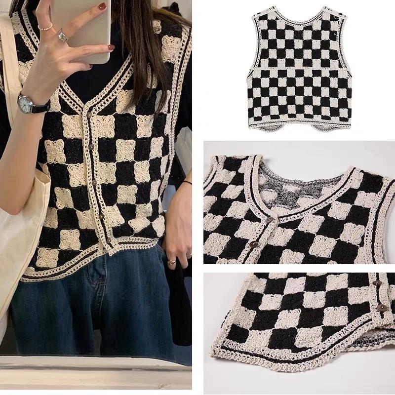 MS562 Áo Gile Dệt Kim Ô Vuông Độc Lạ
