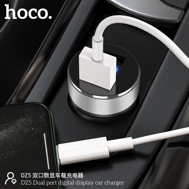 Tẩu sạc oto xe hơi Hoco DF5 2 cổng sạc usb - cốc sạc nhanh trên ô tô cao cấp - hàng chính hãng