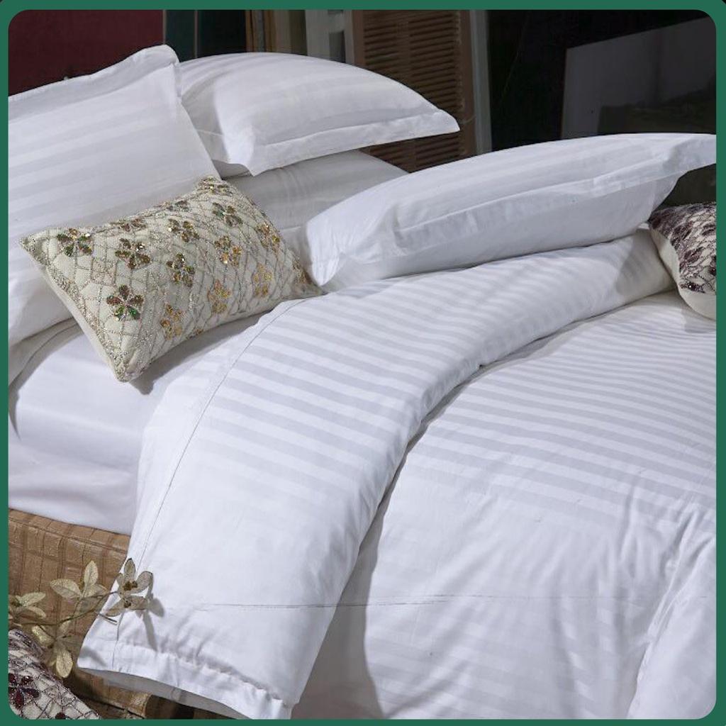 Bộ Chăn Ga Gối-bộ chăn ga gối sọc 3cm Cotton Khách Sạn Nhà Nghỉ Homestay Trắng Kẻ Sọc 3cm-LIMPARK