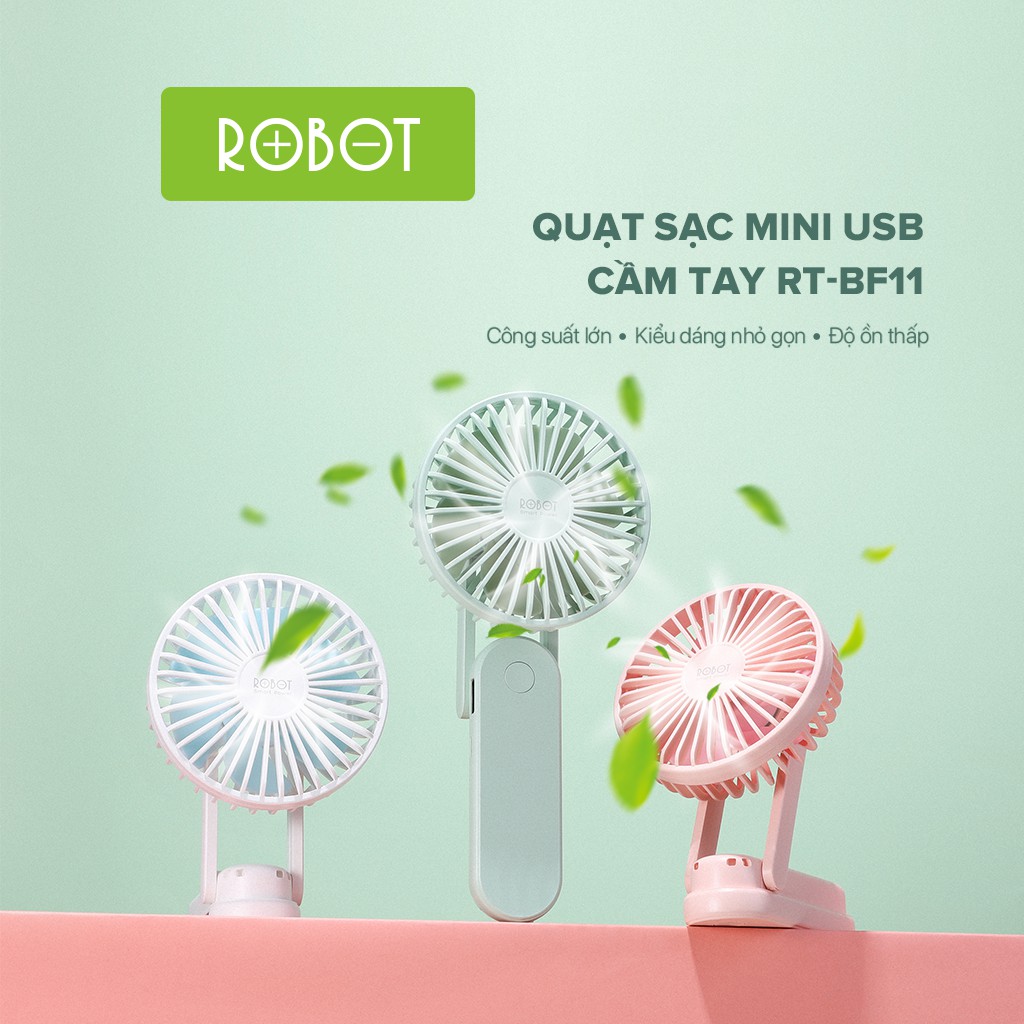 [[ 2 Trong 1 ]] - Quạt Sạc Mini USB Cầm Tay 2000mAh 3 Tốc Độ Gió Sử Dụng Đến 8H - Robot - Hàng Chính Hãng