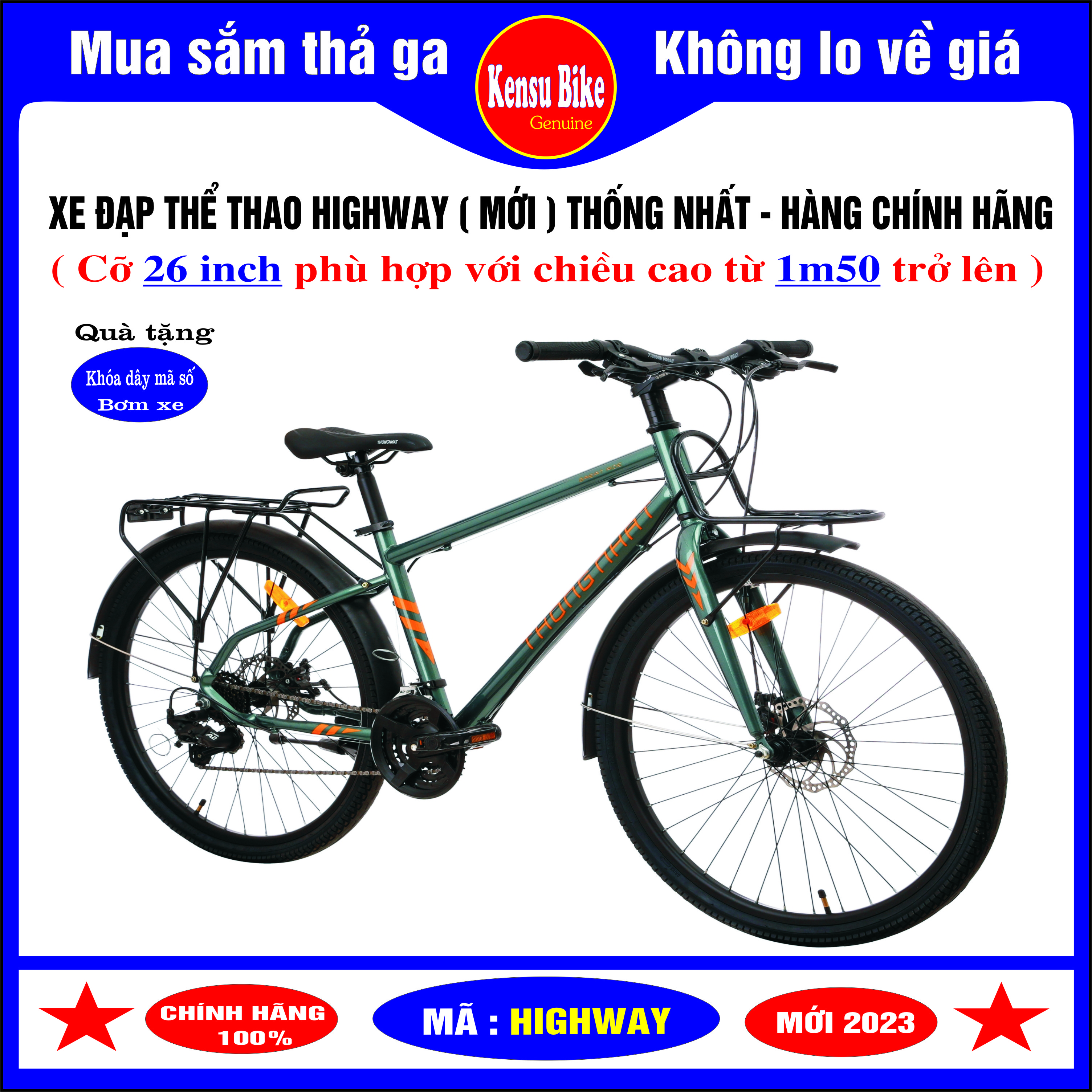 xe đạp thể thao tuaring Thống Nhất MTB 26-05 - Hightway  ( mẫu cải tiến mới 2023 ) - HÀNG CHÍNH HÃNG ( TẶNG THÊM 1 BƠM XE + KHÓA DÂY MÃ SỐ )