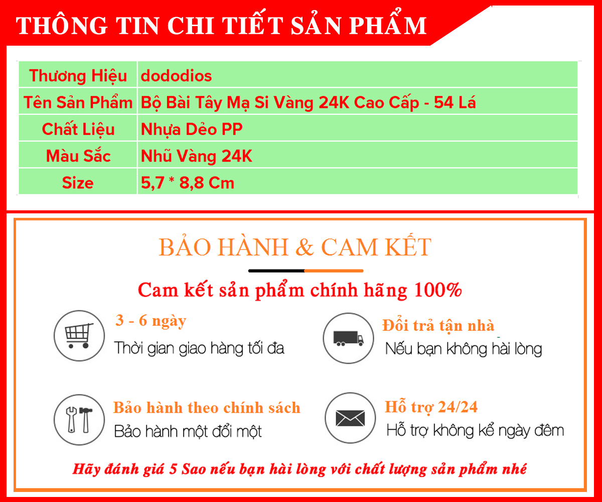 Bộ Bài Tây Poker Mạ Si Vàng 24K Cao Cấp Phủ Nhũ Vàng Chính Hãng Dododios – Bộ 54 Lá Bài Tây Pocker Nhựa Dẻo Chống Thấm Nước Chống Gãy