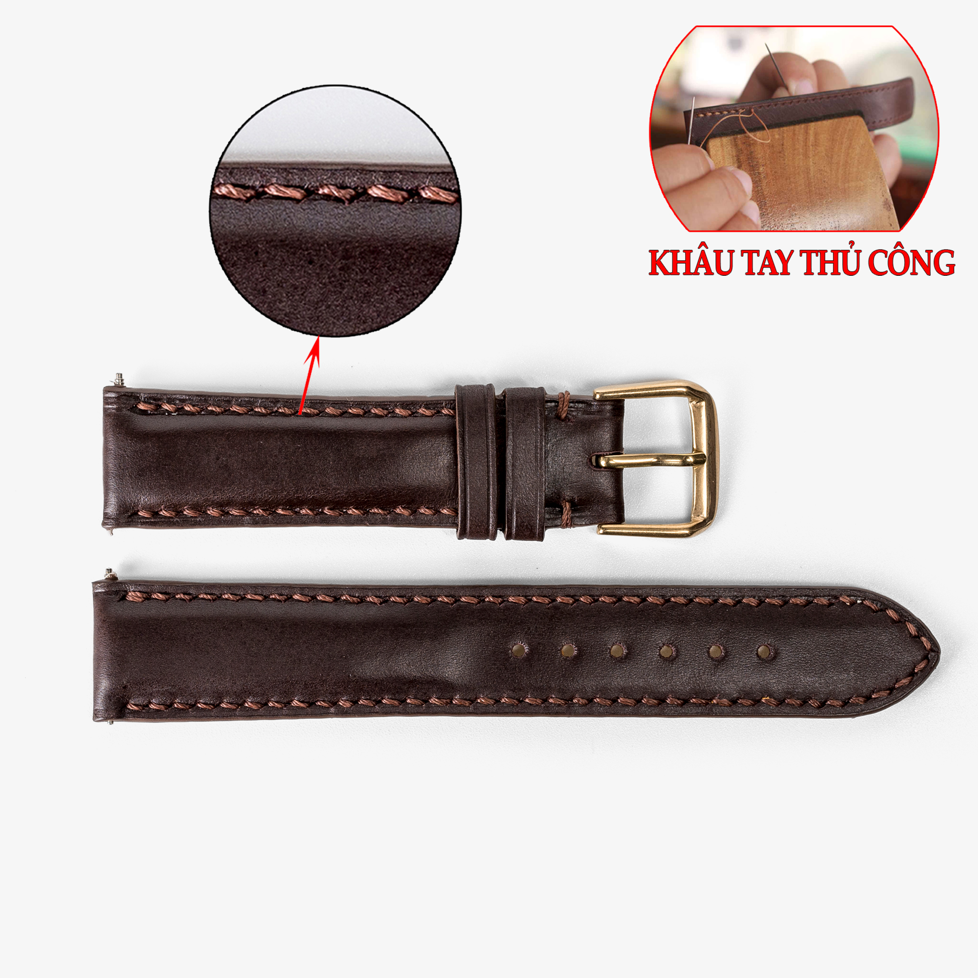 Dây đồng hồ da bò Bụi Leather D101- Da thật khâu tay thủ công cao cấp - Bảo hành 12 tháng