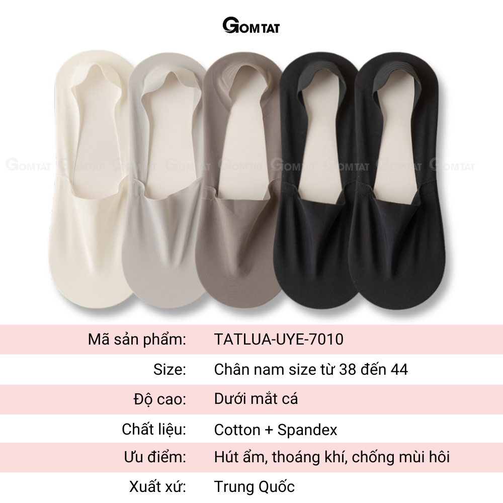 Combo 5 đôi tất vớ lười nam GOMTAT chất liệu cotton thoáng khí, đệm cao su chống tuột gót - TATLUA-UYE-7010-CB5