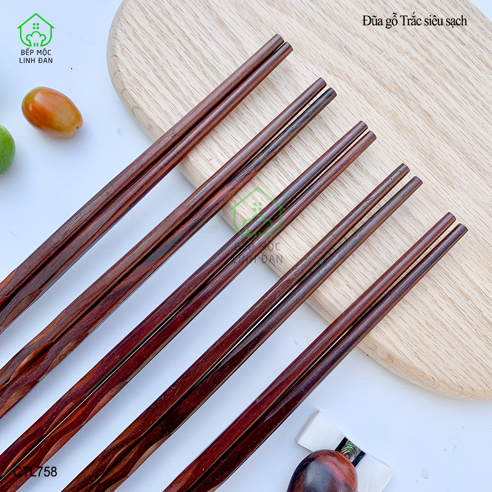 (5 Đôi) Đũa Ăn Cơm Gỗ Trắc Tự Nhiên Việt Nam Đầu Khía Sóng HAHANCO [CTL758-5]