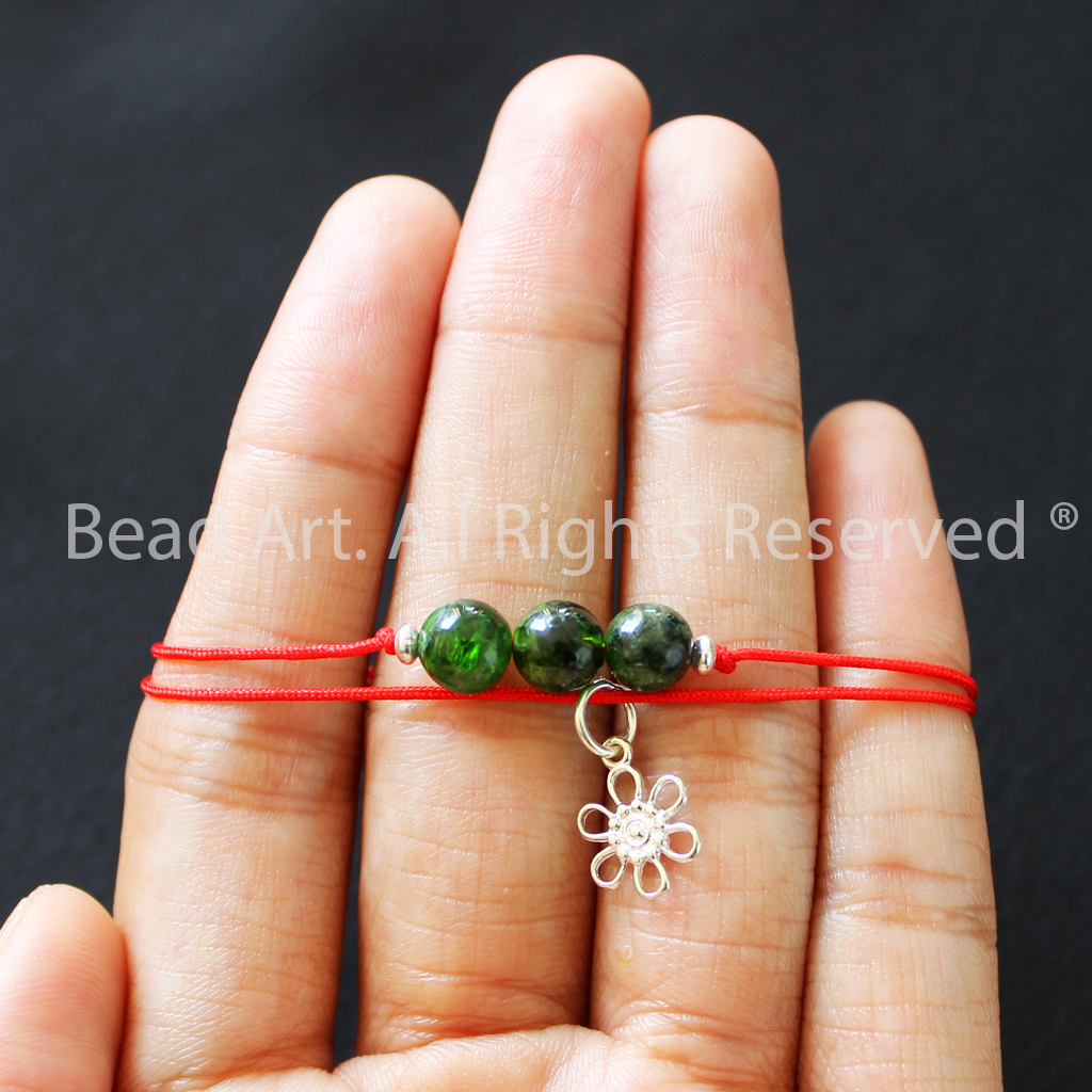 Vòng Tay Dây Chỉ Đỏ Phối Đá Diopside Tự Nhiên Và Bạc 925, Mệnh Mộc, Hoả, Vòng Tay Phong Thuỷ, Chuỗi Hạt - Bead Art