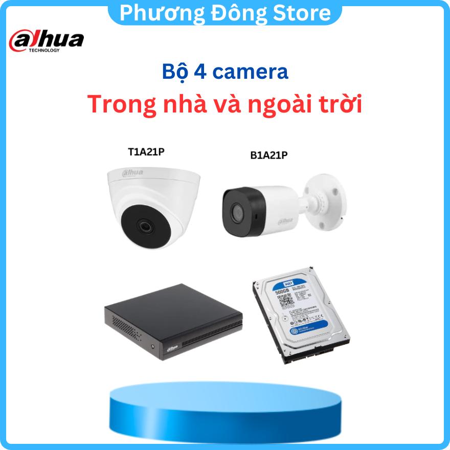 Trọn bộ 4 camera DAHUA  Full HD 1080p + ổ cứng HDD 500G đi kèm dây tùy chọn - Hàng chính hãng