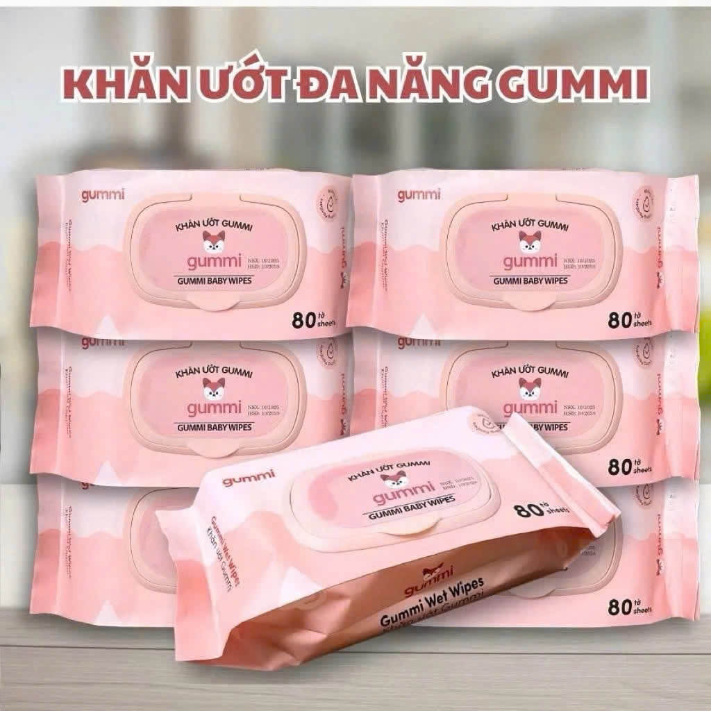 Thùng 10 Gói Khăn Ướt GUMI Không Cồn Không Paraben, Không Chất Huỳnh Quang, An Toàn Cho Da Nhạy Cảm – 80 Tờ - HÀNG CHÍNH HÃNG MINIIN