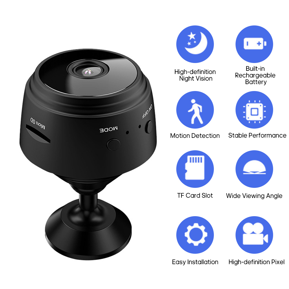 Máy ảnh WIFI mini 1080P Tầm nhìn ban đêm độ nét cao Không cần dây Máy quay video Máy ảnh phát hiện chuyển động từ xa