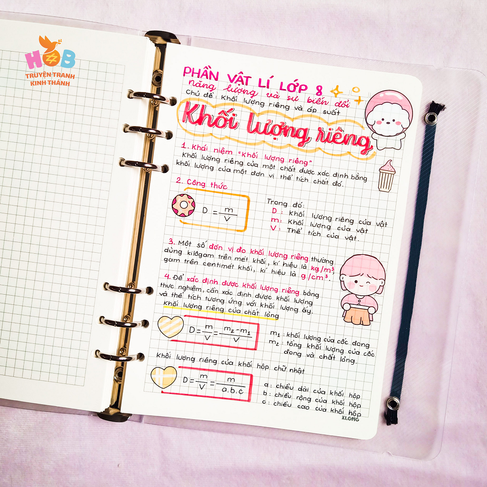Sổ tay ghi chú HOB takenote Lý THCS, Khổ A5 đóng binder trang trí sẵn sticker