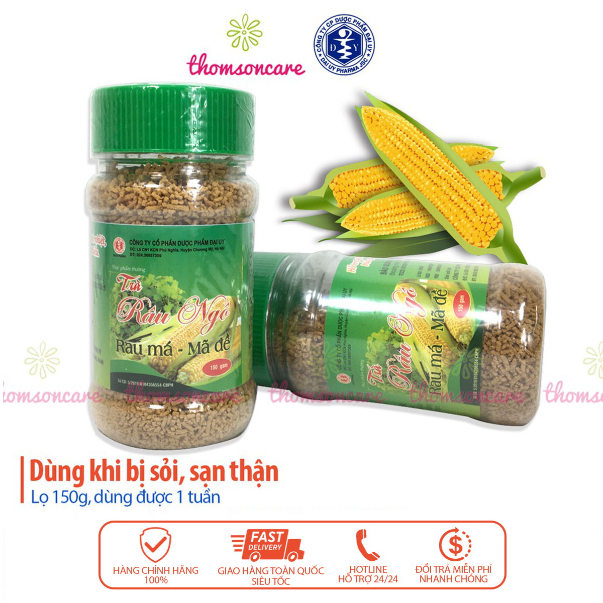 Trà râu ngô rau má mã đề, lọ 150g bột hòa tan hỗ trợ lợi tiểu, thanh nhiệt, ngừa sỏi thận của Dược Đại Uy