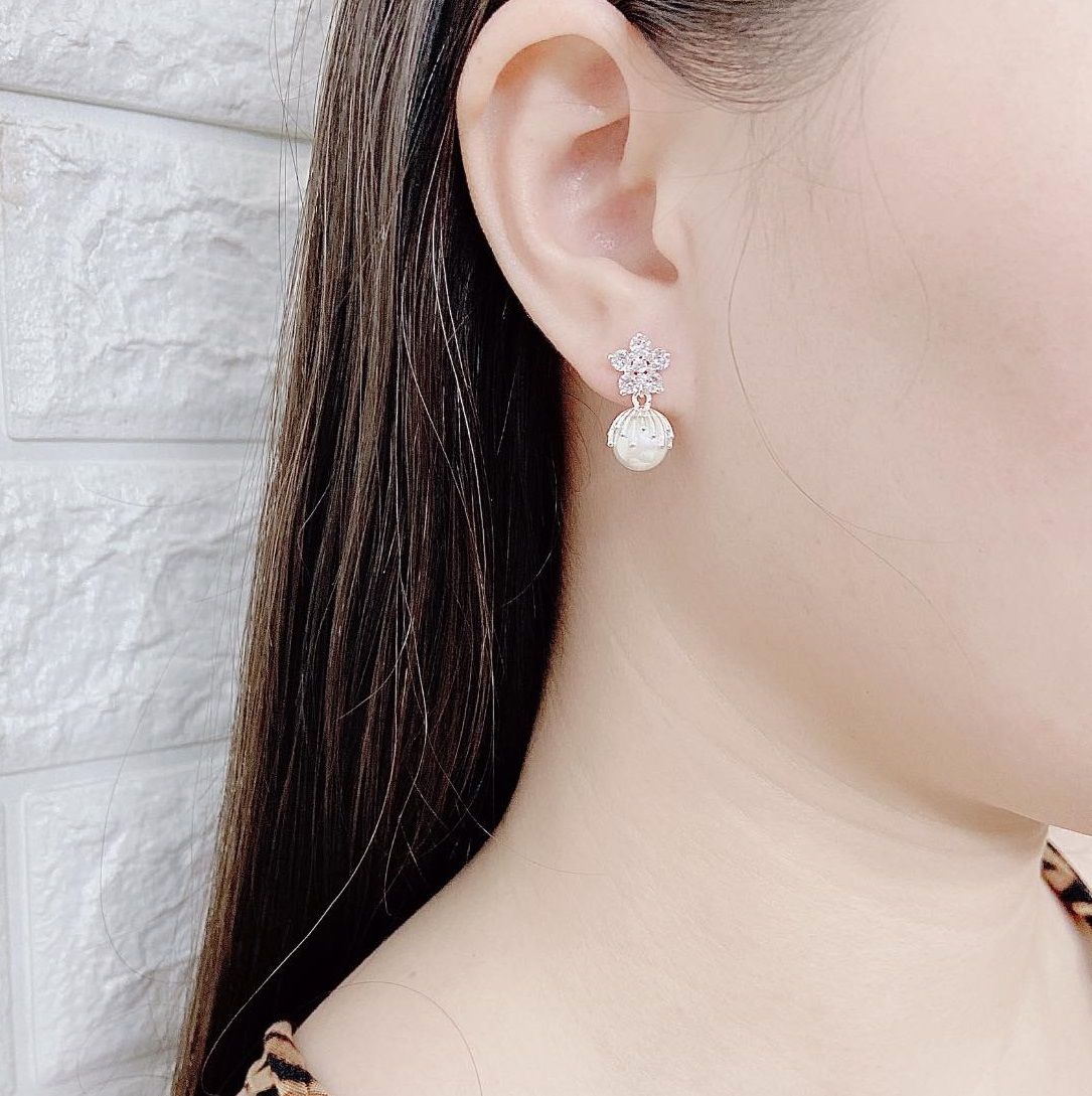 Bông tai hoa trai chất liệu bạc s925 MS73b