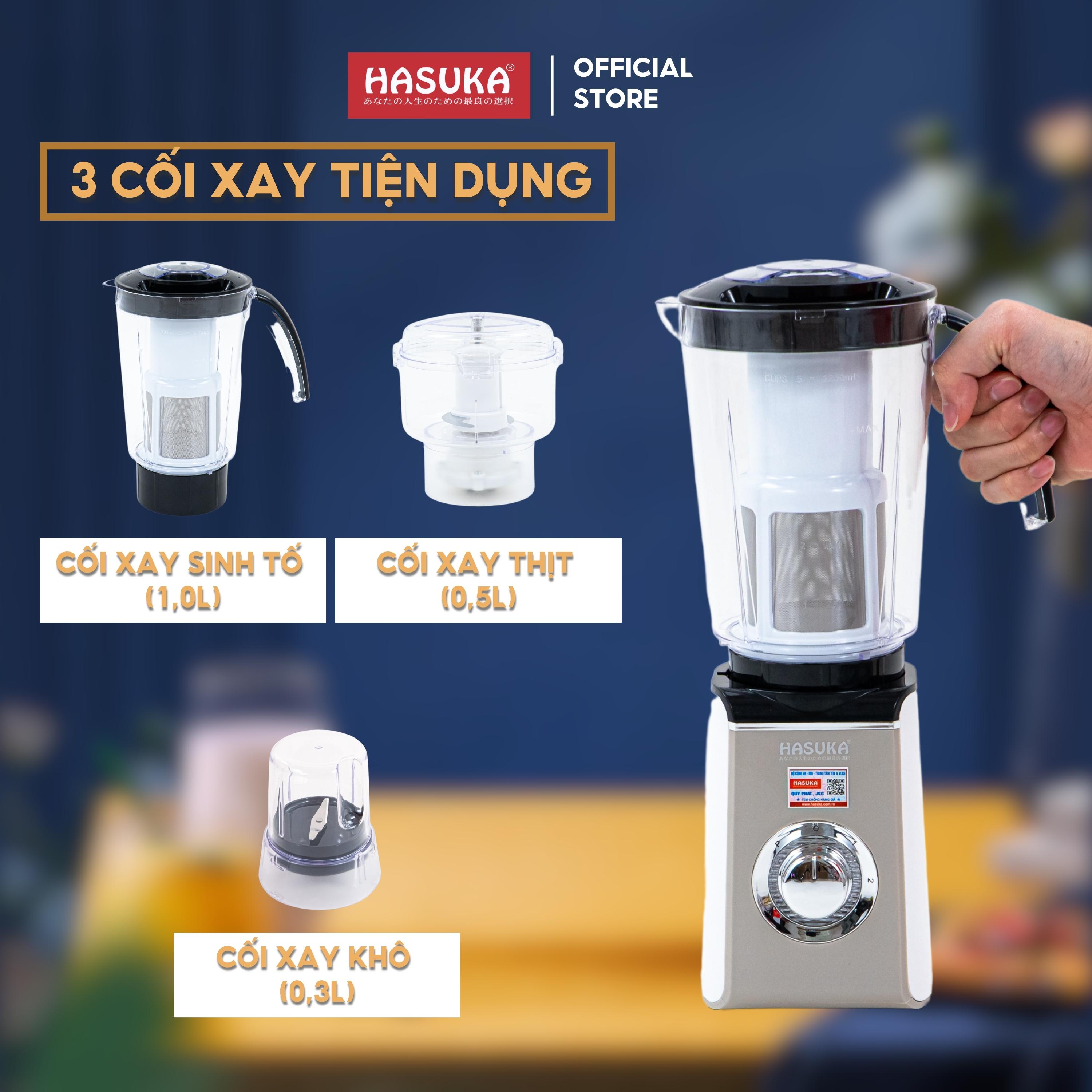 Máy xay sinh tố HASUKA HSK-726 công suất 220W đa năng, 3 cối xay tiện dụng xay nhuyễn nhiều loại thực phẩm - Hàng chính hãng